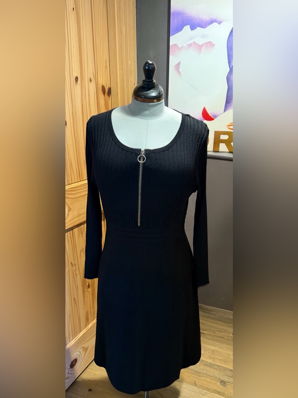 INC Black Knit Zip Front Dress Size 1X (14W/16W) - MSRP $109 -NWOT